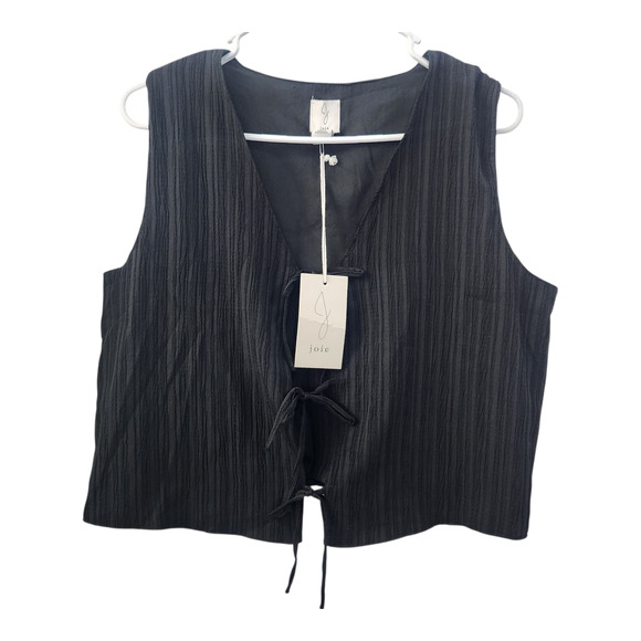 JOIE Front Tie Textured Black Top S Retro Y2K Grunge Casual Relaxed Fit - Picture 1 of 8